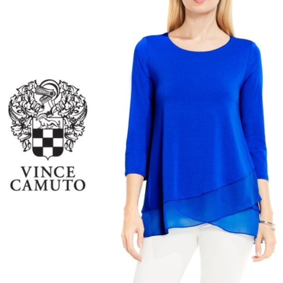 Vince Camuto Tops - NWT Vince Camuto Blue Chiffon Hem Blouse